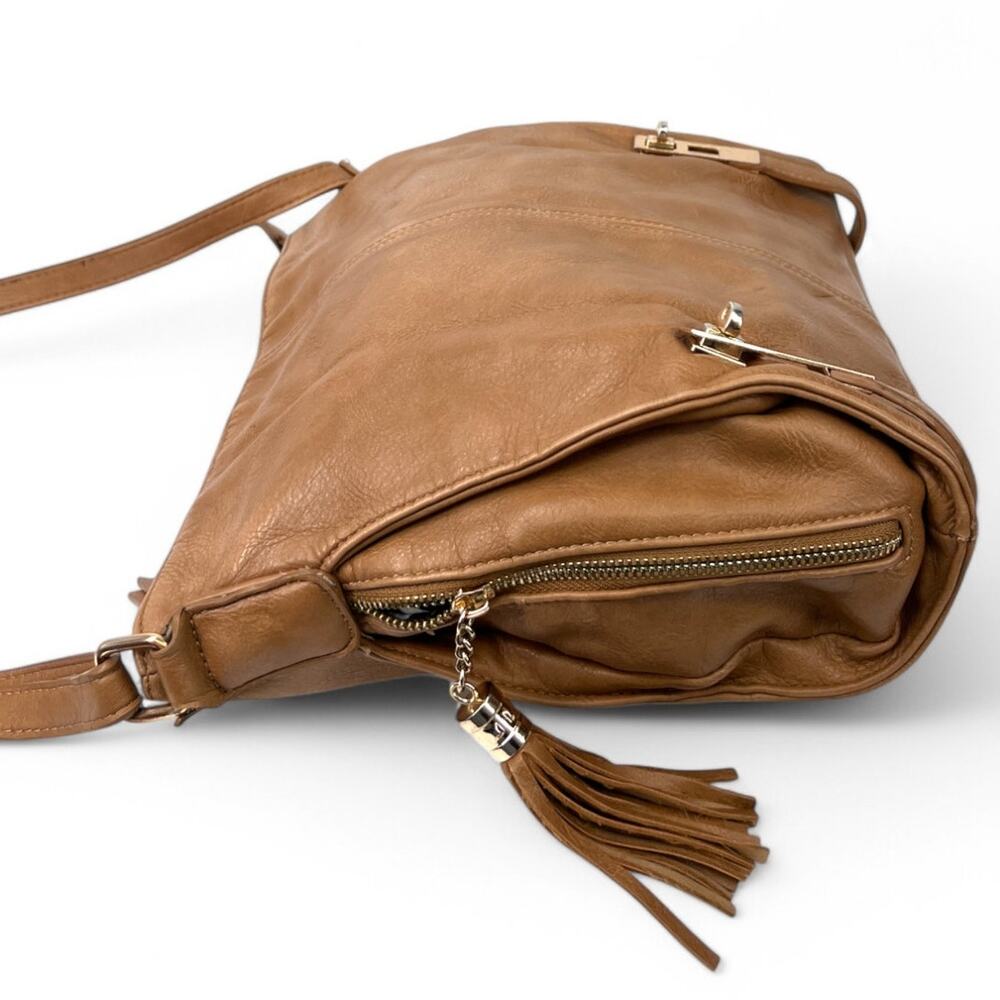 MMS Design Co. Supple Tan Leather Gold Tone Hardware Crossbody Shoulder Bag - Picture 5 of 9